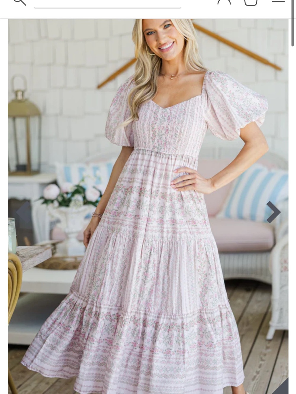 Pastel Pink Floral Midi Dress with Puff Sleeves